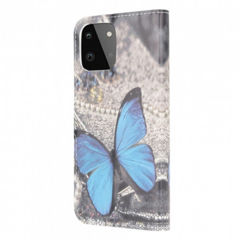 Nahkakotelo Samsung Galaxy A22 5G Butterfly Prestige Blue