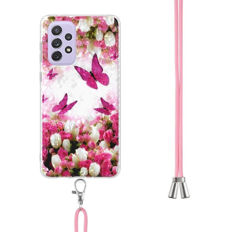 Kuori Samsung Galaxy A23 5G Kiristysnyörillä Butterflies-johdolla