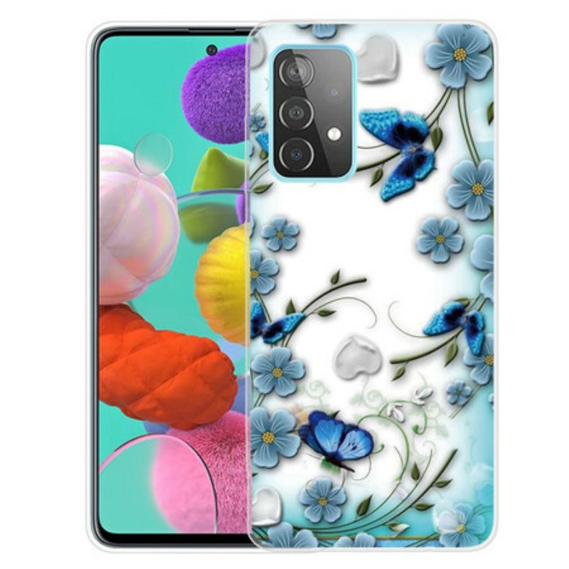 Case Samsung Galaxy A72 4G / A72 5G Retro Perhosia Ja Kukkia