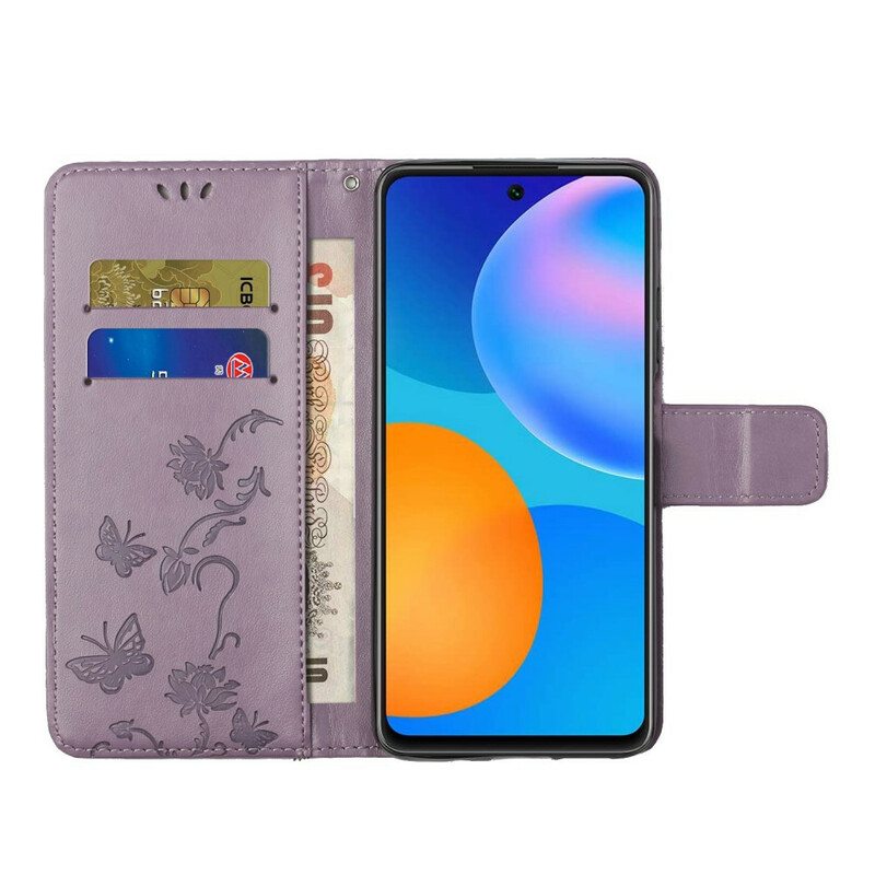 Kotelot Samsung Galaxy A72 4G / A72 5G Suojaketju Kuori Stringit Perhosia Ja Kukkia