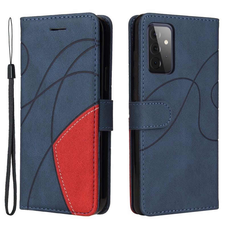 Nahkakotelo Samsung Galaxy A72 4G / A72 5G Kaksisävyinen Signature Faux Leather