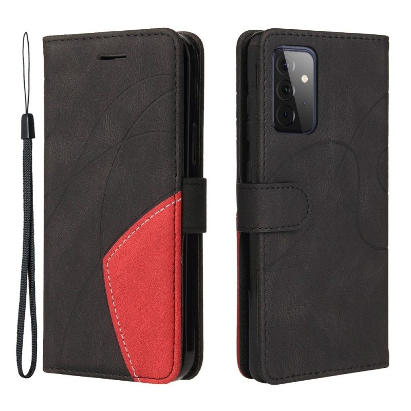 Nahkakotelo Samsung Galaxy A72 4G / A72 5G Kaksisävyinen Signature Faux Leather