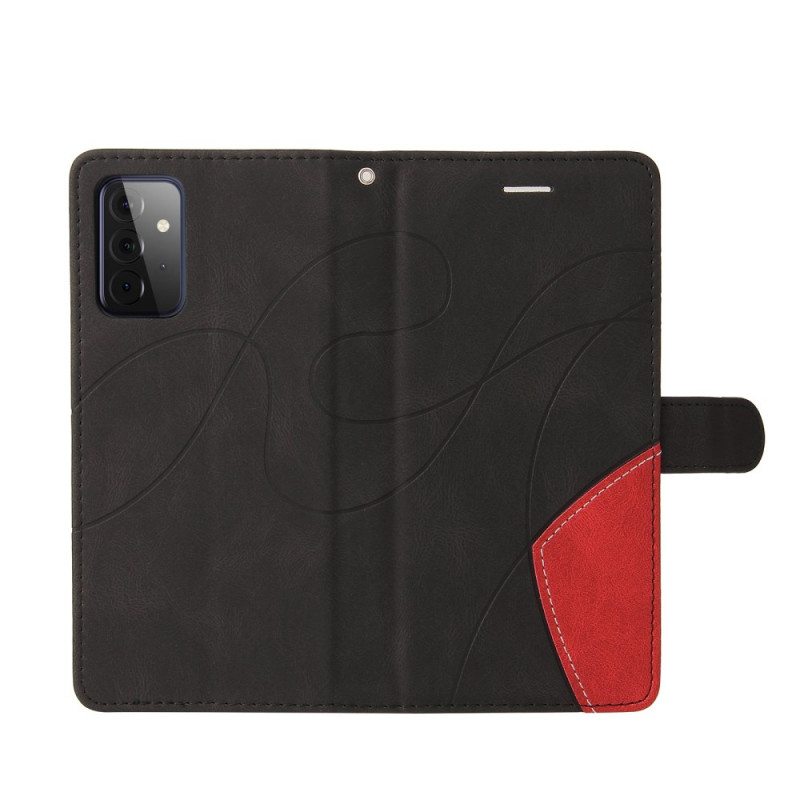 Nahkakotelo Samsung Galaxy A72 4G / A72 5G Kaksisävyinen Signature Faux Leather