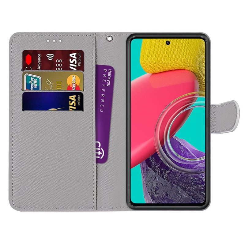 Flip Case Samsung Galaxy M53 5G Kukkia Kaulanauhalla