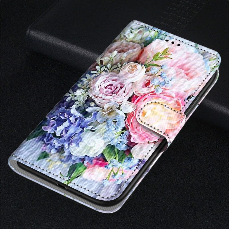 Flip Case Samsung Galaxy M53 5G Kukkia Kaulanauhalla