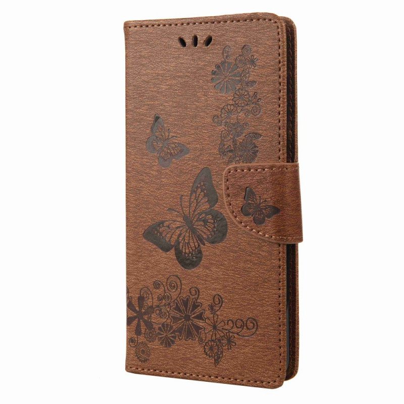 Flip Case Samsung Galaxy M53 5G Suojaketju Kuori Strappy Butterflies Design