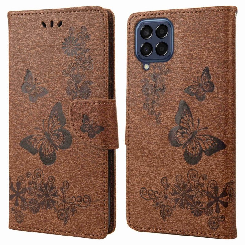 Flip Case Samsung Galaxy M53 5G Suojaketju Kuori Strappy Butterflies Design