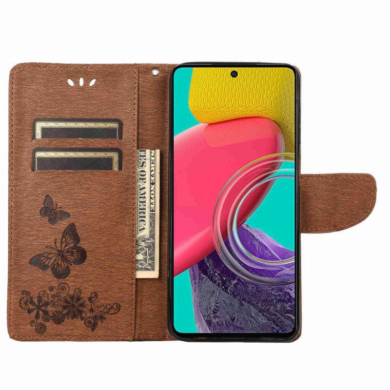 Flip Case Samsung Galaxy M53 5G Suojaketju Kuori Strappy Butterflies Design