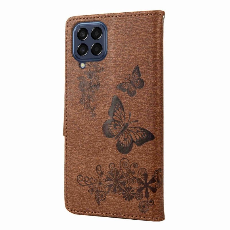 Flip Case Samsung Galaxy M53 5G Suojaketju Kuori Strappy Butterflies Design