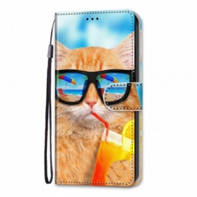 Flip Case Samsung Galaxy M53 5G Suojaketju Kuori Strappy Star Cat