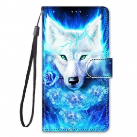 Nahkakotelo Samsung Galaxy M53 5G Suojaketju Kuori Lanyard Wolf