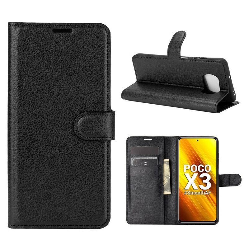 Flip Case Poco X3 / X3 Pro / X3 NFC Klassinen Keinonahka