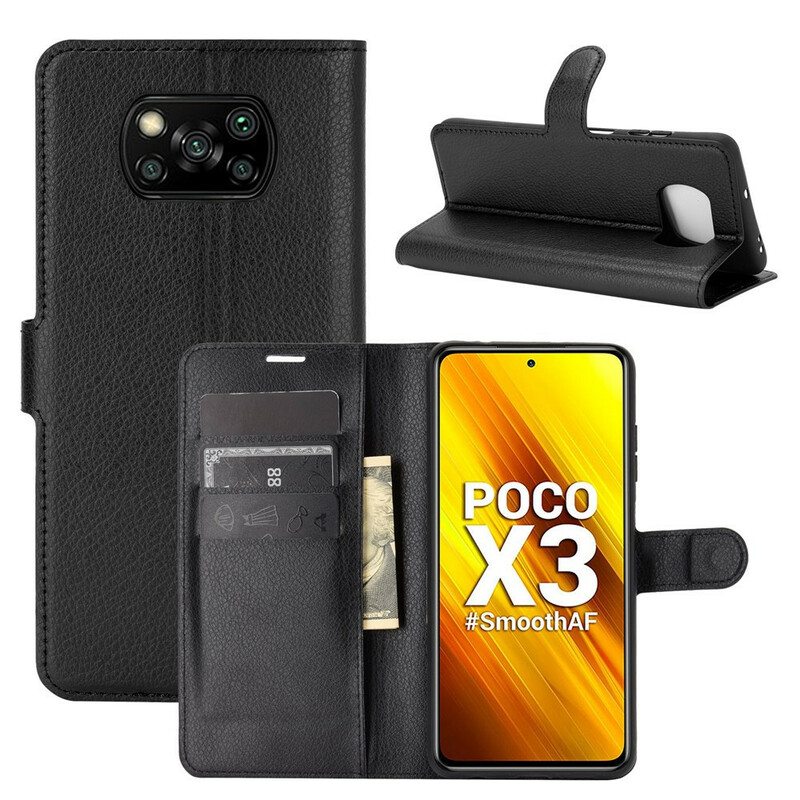 Flip Case Poco X3 / X3 Pro / X3 NFC Klassinen Keinonahka