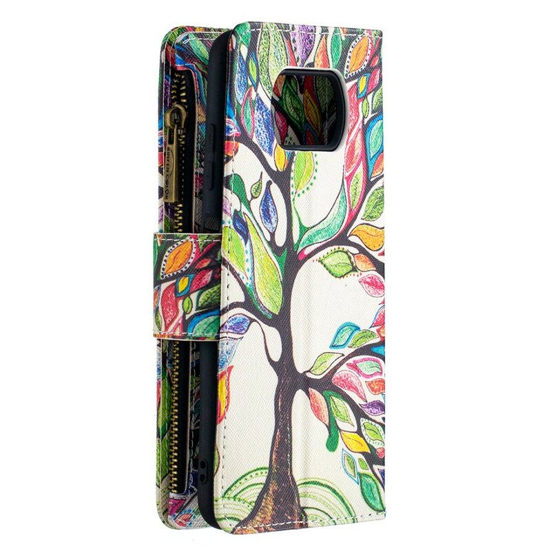 Flip Case Poco X3 / X3 Pro / X3 NFC Vetoketjullinen Puutasku