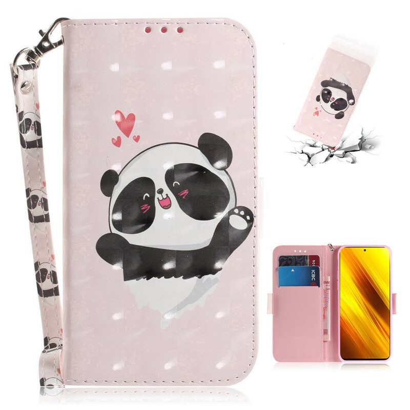 Kotelot Poco X3 / X3 Pro / X3 NFC Suojaketju Kuori Panda Love With Lanyard