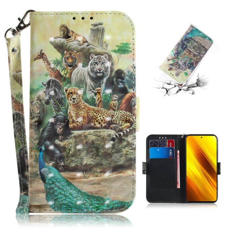 Kotelot Poco X3 / X3 Pro / X3 NFC Suojaketju Kuori Thong Safari Animals