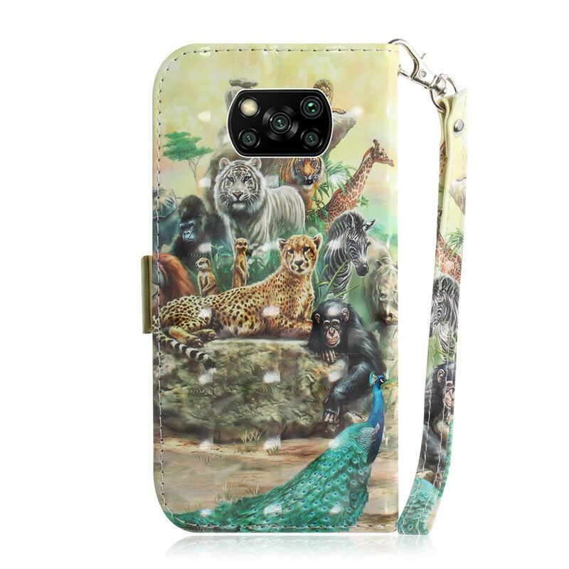 Kotelot Poco X3 / X3 Pro / X3 NFC Suojaketju Kuori Thong Safari Animals