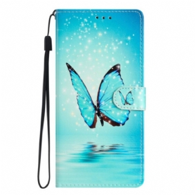 Kotelot Poco C65 Blue Butterfly Lanyard Flightissa