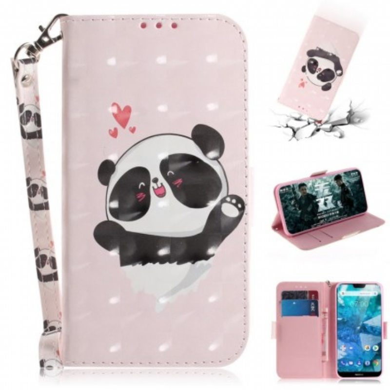 Kotelot Nokia 7.1 Suojaketju Kuori Panda Love With Lanyard