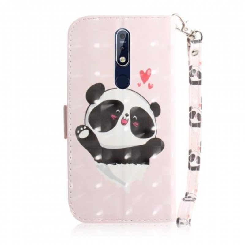 Kotelot Nokia 7.1 Suojaketju Kuori Panda Love With Lanyard