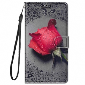 Flip Case Xiaomi Redmi Note 11 Pro Plus 5G Ruusuja Kaulanauhalla