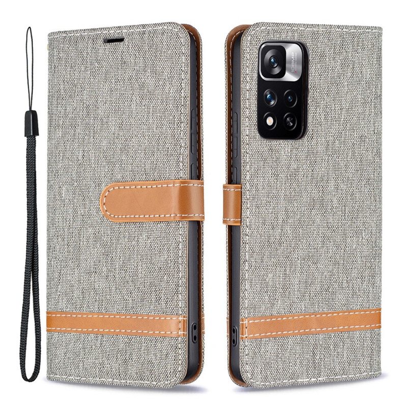 Flip Case Xiaomi Redmi Note 11 Pro Plus 5G Suojaketju Kuori Kangas- Ja Nahkaefektihihna