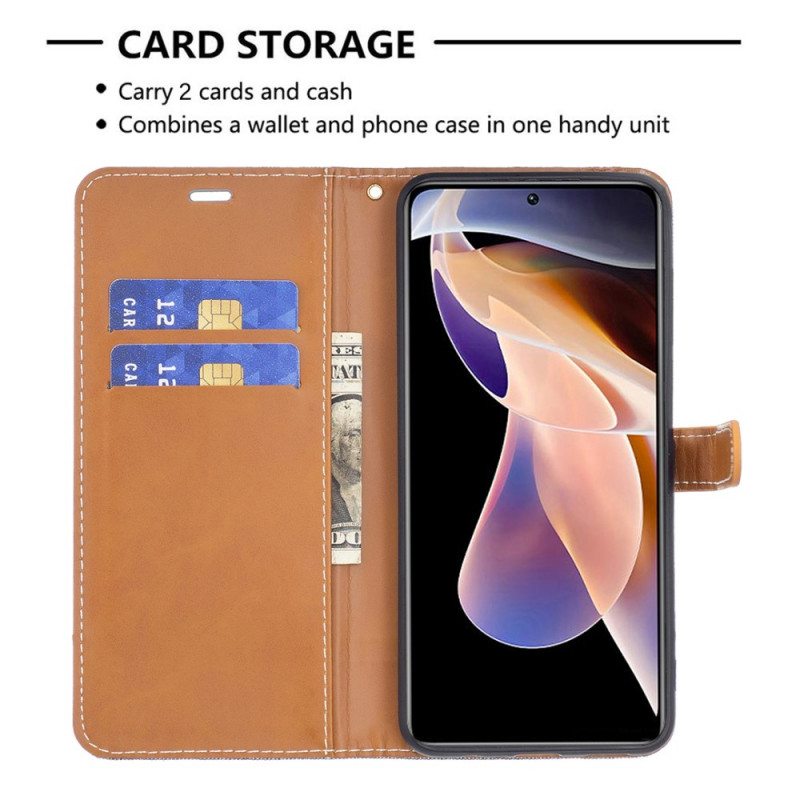 Flip Case Xiaomi Redmi Note 11 Pro Plus 5G Suojaketju Kuori Kangas- Ja Nahkaefektihihna