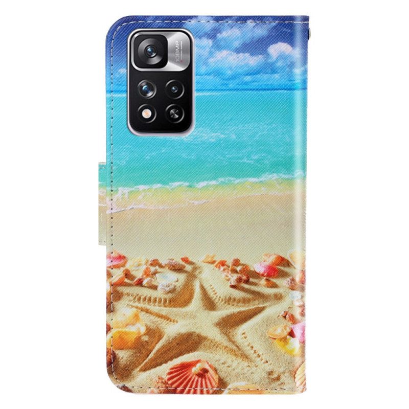 Flip Case Xiaomi Redmi Note 11 Pro Plus 5G Suojaketju Kuori Lanyard Beach