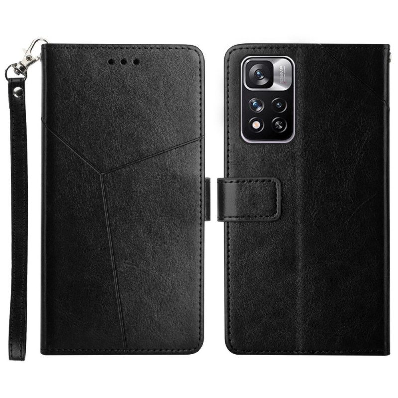 Nahkakotelo Xiaomi Redmi Note 11 Pro Plus 5G Suojaketju Kuori Strappy Geometric Leather Style