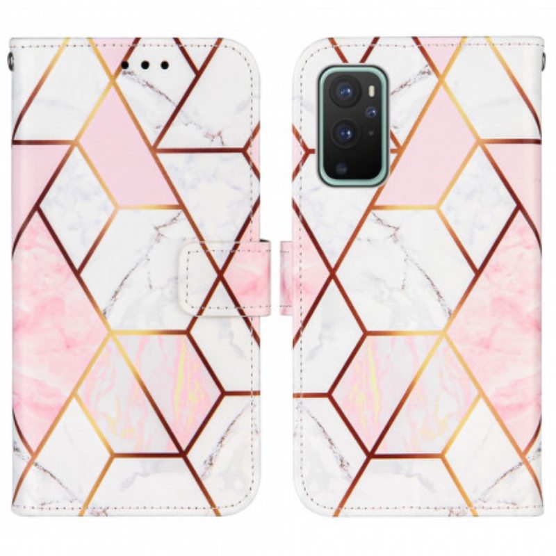 Flip Case OnePlus 9 Pro Suojaketju Kuori Raidallinen Geometrinen Marmori