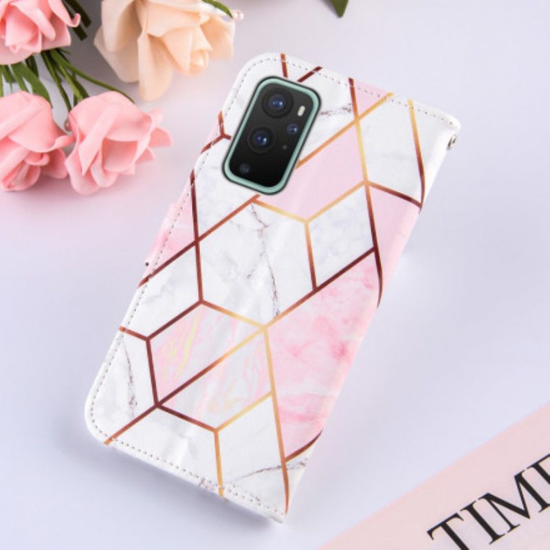 Flip Case OnePlus 9 Pro Suojaketju Kuori Raidallinen Geometrinen Marmori