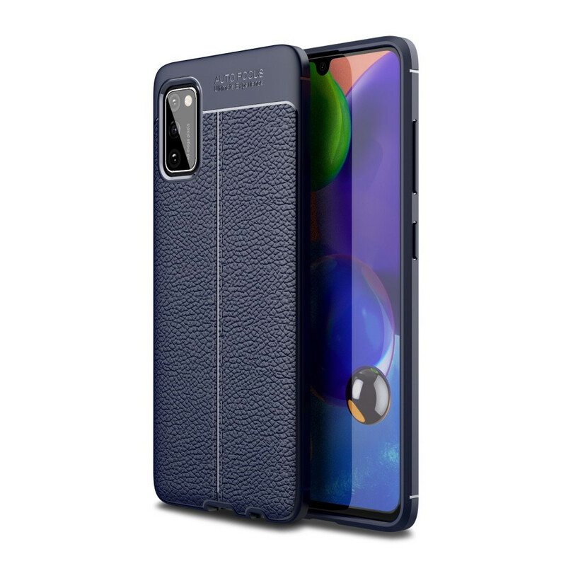 Case Samsung Galaxy A41 Kaksilinjainen Litsi-nahkaefekti