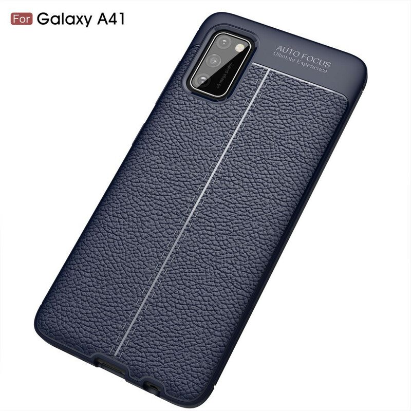 Case Samsung Galaxy A41 Kaksilinjainen Litsi-nahkaefekti