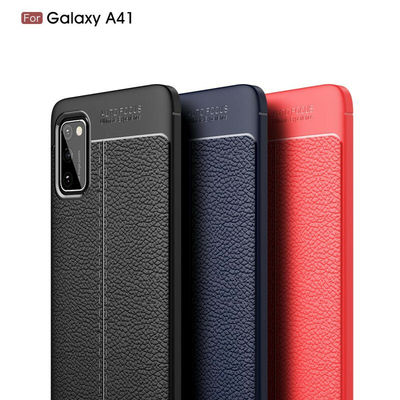 Case Samsung Galaxy A41 Kaksilinjainen Litsi-nahkaefekti