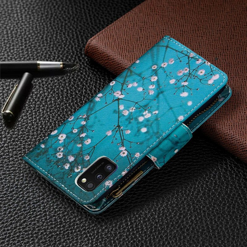 Flip Case Samsung Galaxy A41 Vetoketjullinen Puutasku