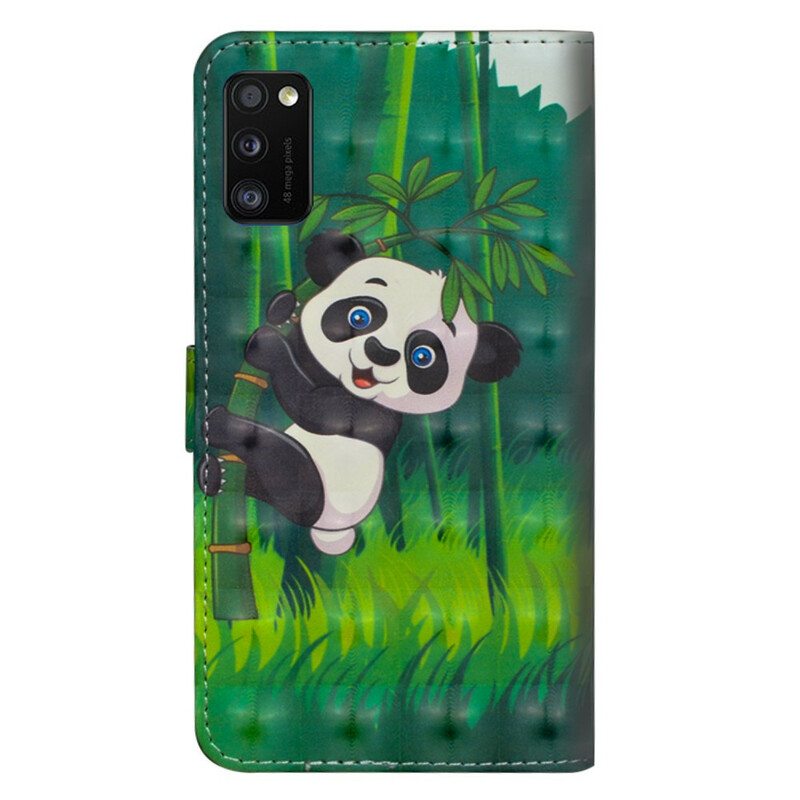 Nahkakotelo Samsung Galaxy A41 Panda Ja Bambu