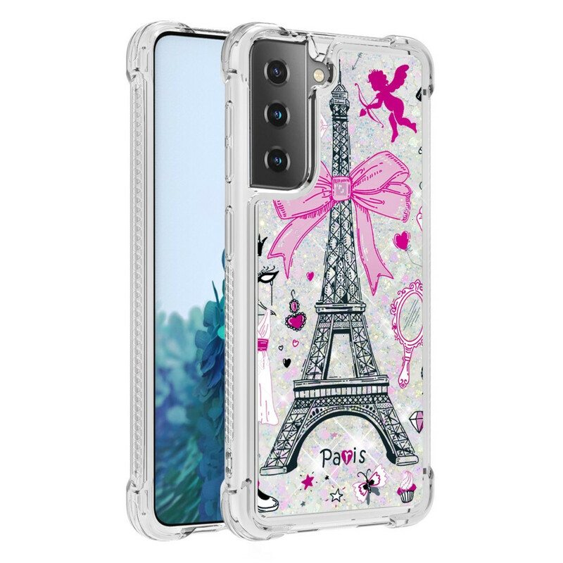 Case Samsung Galaxy S21 5G Eiffel-tornin Paljetteja