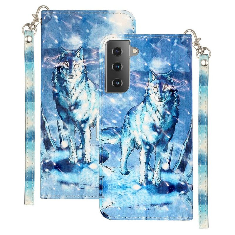 Kotelot Samsung Galaxy S21 5G Suojaketju Kuori Wolf Light Kohdevalot Hihnalla