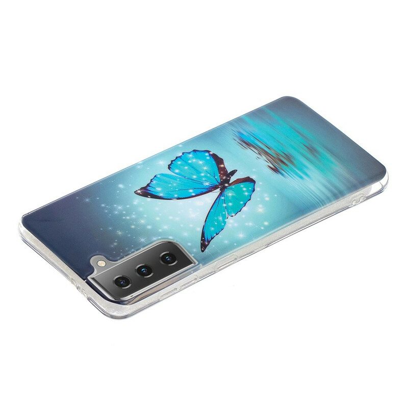 Kuori Samsung Galaxy S21 5G Fluoresoiva Sininen Perhonen