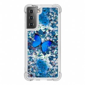 Kuori Samsung Galaxy S21 5G Glitter Blue Perhoset