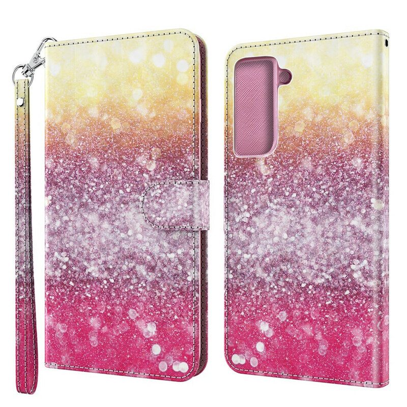 Nahkakotelo Samsung Galaxy S21 5G Magenta Glitter Gradientti