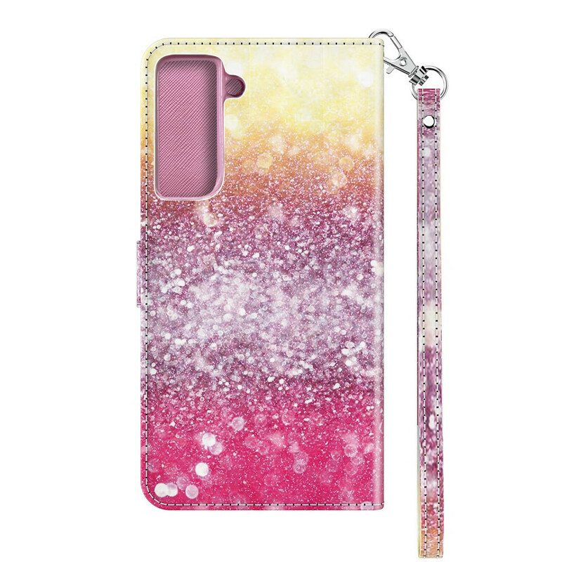 Nahkakotelo Samsung Galaxy S21 5G Magenta Glitter Gradientti