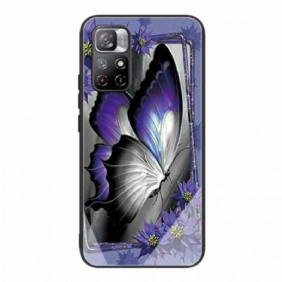 Case Poco M4 Pro 5G Purple Butterfly Karkaistu Lasi