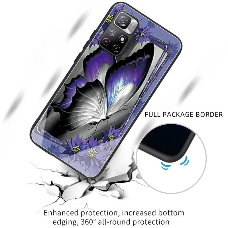 Case Poco M4 Pro 5G Purple Butterfly Karkaistu Lasi