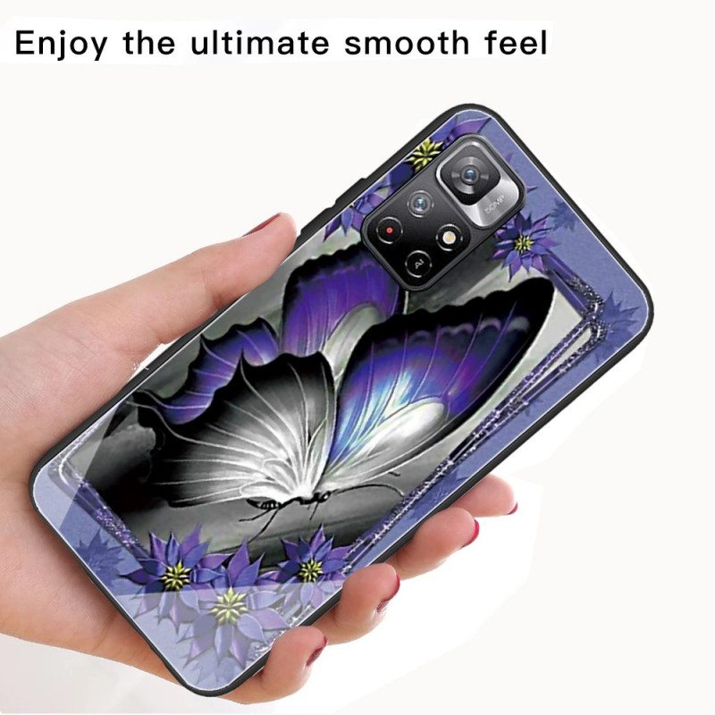 Case Poco M4 Pro 5G Purple Butterfly Karkaistu Lasi