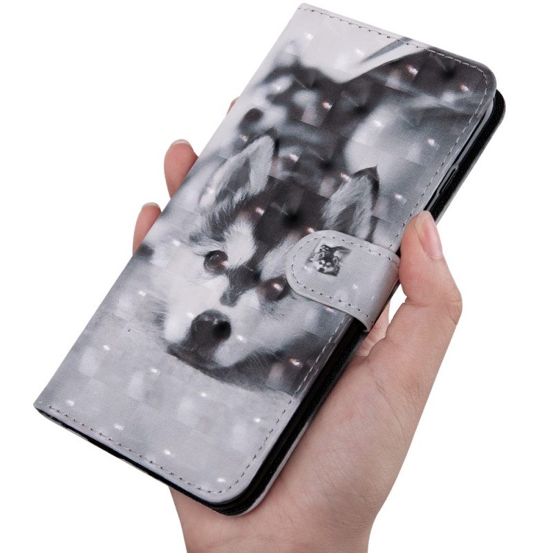 Flip Case Poco M4 Pro 5G Mustavalkoinen Koira