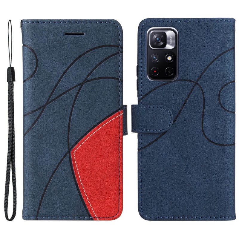 Nahkakotelo Poco M4 Pro 5G Kaksisävyinen Signature Faux Leather