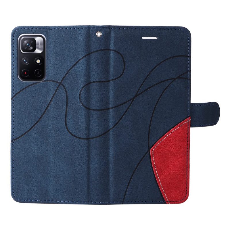 Nahkakotelo Poco M4 Pro 5G Kaksisävyinen Signature Faux Leather