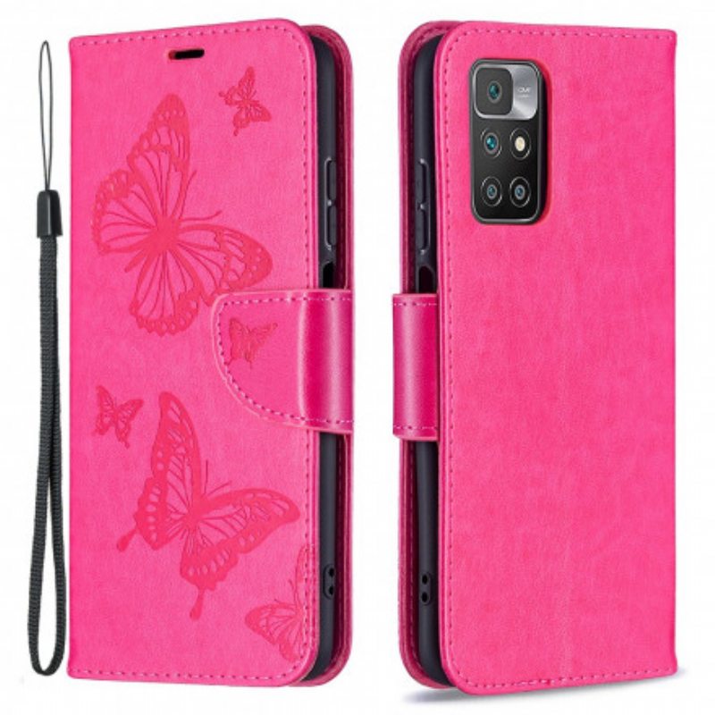 Flip Case Xiaomi Redmi 10 Suojaketju Kuori Perhosille Painettu Olkahihna