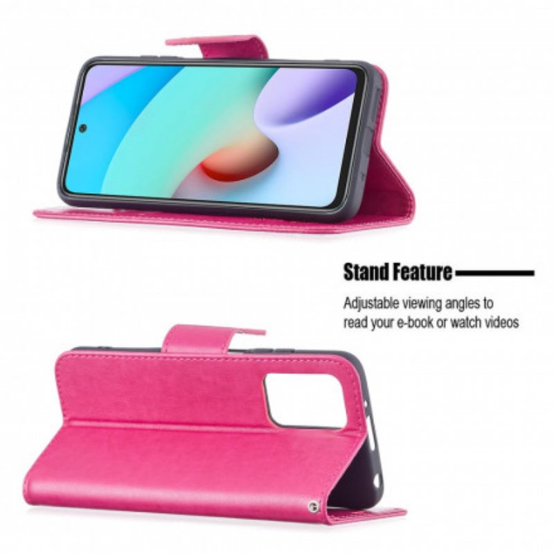 Flip Case Xiaomi Redmi 10 Suojaketju Kuori Perhosille Painettu Olkahihna